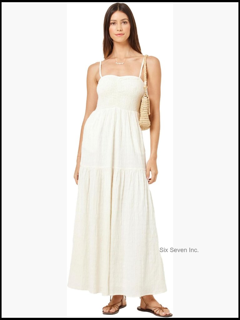 Cotton Maxi Dress With Adjustable Spaghetti Straps And Smocked Bodice